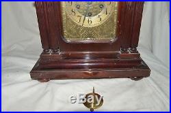 Junghans German Inlaid Wood Bracket Mantle Clock Westminster Chime Pillar Key