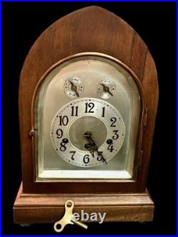 Junghans Mantle clock B42 Antique C 1920s westminster chime tested works VIDEO