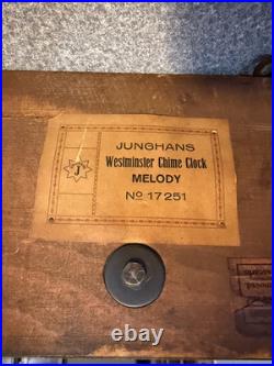 Junghans Wurttemberg Westminster 4 rod Chime Wood mantle Clock #17251 German KEY