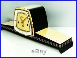 LATER ART DECO BLACK WESTMINSTER CHIMING MANTEL CLOCK from ZENTRA HERMLE