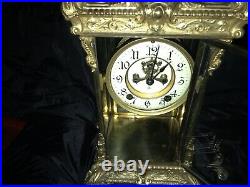 Large Antique Ansonia Clock Crystal Regulator Gilt Brass Zenith Clock, Ship Free