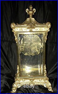 Large Antique Ansonia Clock Crystal Regulator Gilt Brass Zenith Clock, Ship Free