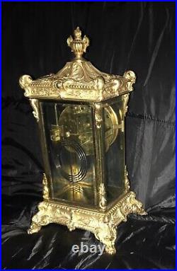 Large Antique Ansonia Clock Crystal Regulator Gilt Brass Zenith Clock, Ship Free