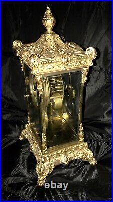 Large Antique Ansonia Clock Crystal Regulator Gilt Brass Zenith Clock, Ship Free