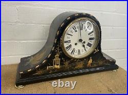 Large Antique Chinoiserie Black Laquered Mantel Westminster Chime Clock