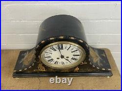 Large Antique Chinoiserie Black Laquered Mantel Westminster Chime Clock