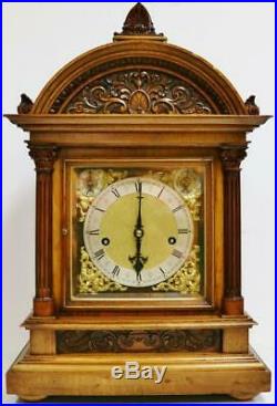 Large Antique German Carved Walnut Westminster Chime Musical Bracket Clock