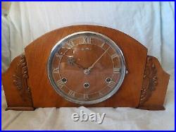 Large Art Deco 8 Day Westminster Chimes Bentima Mahogany Mantel Clock