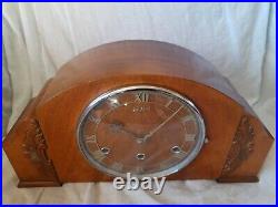 Large Art Deco 8 Day Westminster Chimes Bentima Mahogany Mantel Clock