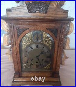 Large Gustav Becker Westminster Chimes Oak Case Mantel Clock