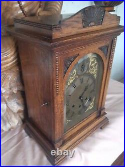Large Gustav Becker Westminster Chimes Oak Case Mantel Clock