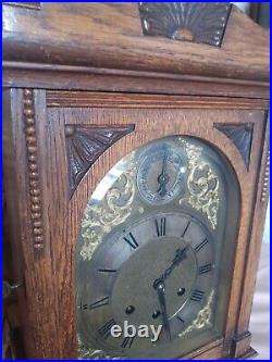 Large Gustav Becker Westminster Chimes Oak Case Mantel Clock