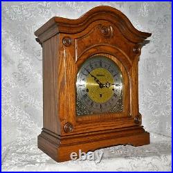 Large Howard Miller Triple Chime / Westminster Chime Oak Mantel Clock. Serviced