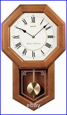 Light Oak Traditional Schoolhouse Wall Clock with Chime & Pendulum Seiko