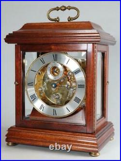 MODERN CHIMING MANTEL CLOCK westminster 1/4 chime on bells FHS GLASS & MAHOGANY