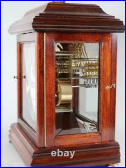 MODERN CHIMING MANTEL CLOCK westminster 1/4 chime on bells FHS GLASS & MAHOGANY