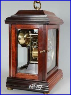 MODERN CHIMING MANTEL CLOCK westminster 1/4 chime on bells FHS GLASS & MAHOGANY