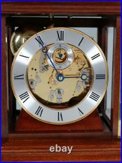 MODERN CHIMING MANTEL CLOCK westminster 1/4 chime on bells FHS GLASS & MAHOGANY