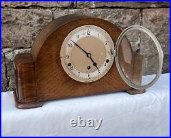 Made In England Garrard Clock With Key & Westminster Chime In Oak Case
