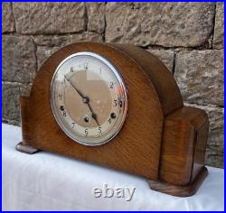 Made In England Garrard Clock With Key & Westminster Chime In Oak Case