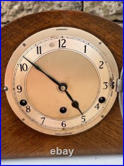 Made In England Garrard Clock With Key & Westminster Chime In Oak Case