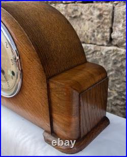 Made In England Garrard Clock With Key & Westminster Chime In Oak Case