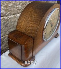 Made In England Garrard Clock With Key & Westminster Chime In Oak Case