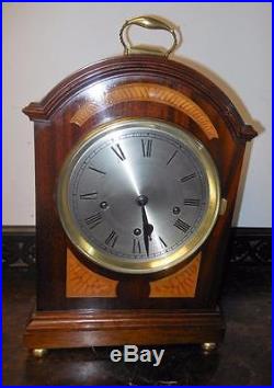 Mahogany inlaid westminster chimes bracket clock on 5 coil gongs