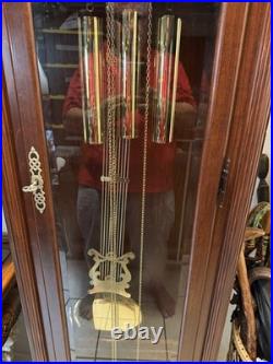 Mechanical Chain-Driven Wood Grandfather Clock, Westminster Chimes, Moon Dial