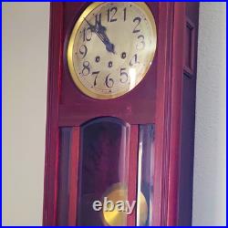 Mechanical Pendulum Hanging Wall Clock Westminster Chime Wood Glass Brown