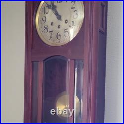 Mechanical Pendulum Hanging Wall Clock Westminster Chime Wood Glass Brown