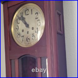 Mechanical Pendulum Hanging Wall Clock Westminster Chime Wood Glass Brown