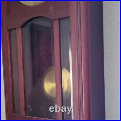 Mechanical Pendulum Hanging Wall Clock Westminster Chime Wood Glass Brown