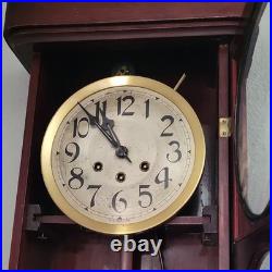 Mechanical Pendulum Hanging Wall Clock Westminster Chime Wood Glass Brown
