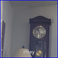 Mechanical Pendulum Hanging Wall Clock Westminster Chime Wood Glass Brown