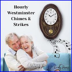 Musical Wall Clock with Pendulum Oval Clock with Melodies & Westminster Chimes