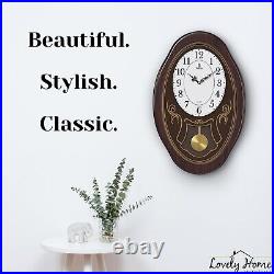 Musical Wall Clock with Pendulum Oval Clock with Melodies & Westminster Chimes