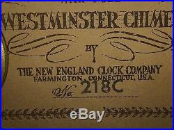 NEW ENGLAND CLOCK CO LARGE MANTEL 8-DAY WESTMINSTER CHIME Germany 218C