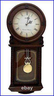 NIB Seiko Pendulum Dark Oak Wood Wall Clock Dual Chimes Westminster Whittingham