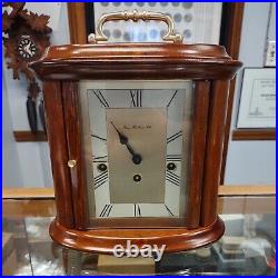 NOS Mahagony Franz Hermle & Sohn 8 Day Westminster Chime Oval Shelf Clock