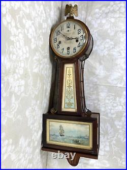 New Haven Banjo Clock 29 Tall Runs & Strikes Whitney Model Mahogany Case