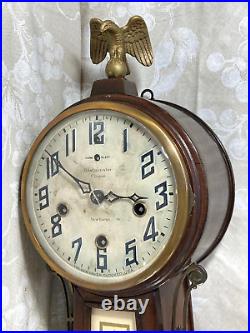 New Haven Banjo Clock 29 Tall Runs & Strikes Whitney Model Mahogany Case