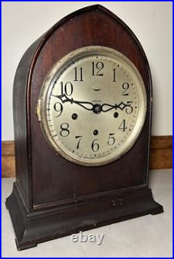 New Haven Gothic Beehive Dome Top Tombstone Westminster Chime Mantel Clock