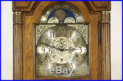 Oak & Burl Long Case Grandfather Clock, Westminster Chime, Howard Miller