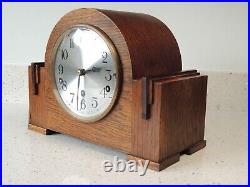 Oak Case Musical Westminster Chime Striking Mantel Clock Garrard