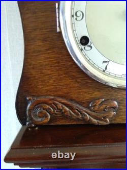 PERIVALE c 1930 ART DECOR WESTMINSTER CHIME 8 DAY MANTLE CLOCK WORKING KEY V G C