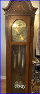 Pearl Grandfather Clock 1982 Excellent, Fruitwood Triple Westminster Chime
