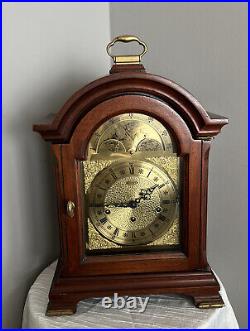 Pearl Moon Phase Mantle Clock Franz Hermle 2 Jewels Mahogany Wood Case 3 Songs