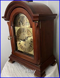 Pearl Moon Phase Mantle Clock Franz Hermle 2 Jewels Mahogany Wood Case 3 Songs