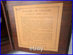 Plymouth Clock Company Mantle Clock Key Wind Pendulum. 8 day. IT WORKS